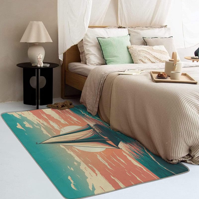 Alfombras de atardecer océano para entrada, dormitorio, sala de estar, 2 x 3, lavable, antideslizante, suave, alfombra de pelo bajo, alfombra para
