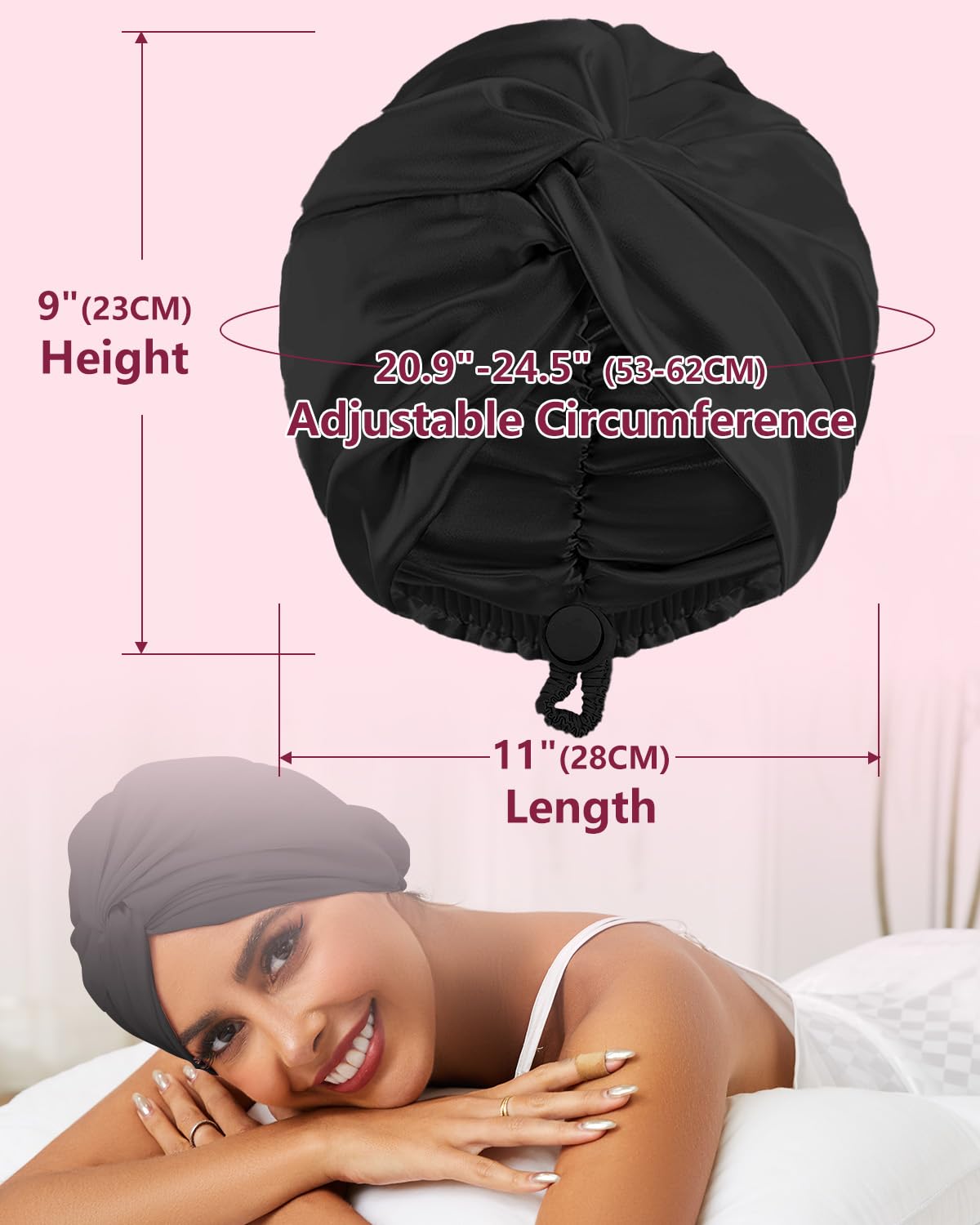 HFRHTGY Gorro de satén de seda ajustable para dormir, doble capa para dormir, turbante para mujeres y hombres, cabello lacio rizado, largo y grande,