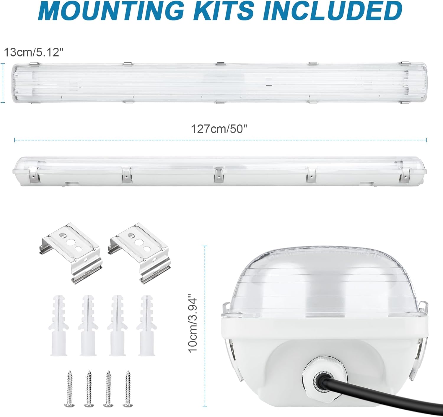 BRILLIHOOD Lámpara LED a prueba de vapor de 4 pies, 36 vatios, 4000 lm, 3500 K (blanco cálido), cubierta transparente, IP65 impermeable de 4 pies de