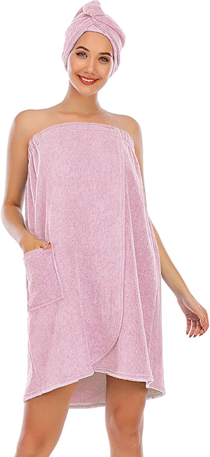 Toalla rosa de talla grande para mujer después de la ducha 2X3X, toalla de microfibra absorbente con velcro para spa, baño, playa con envoltura para