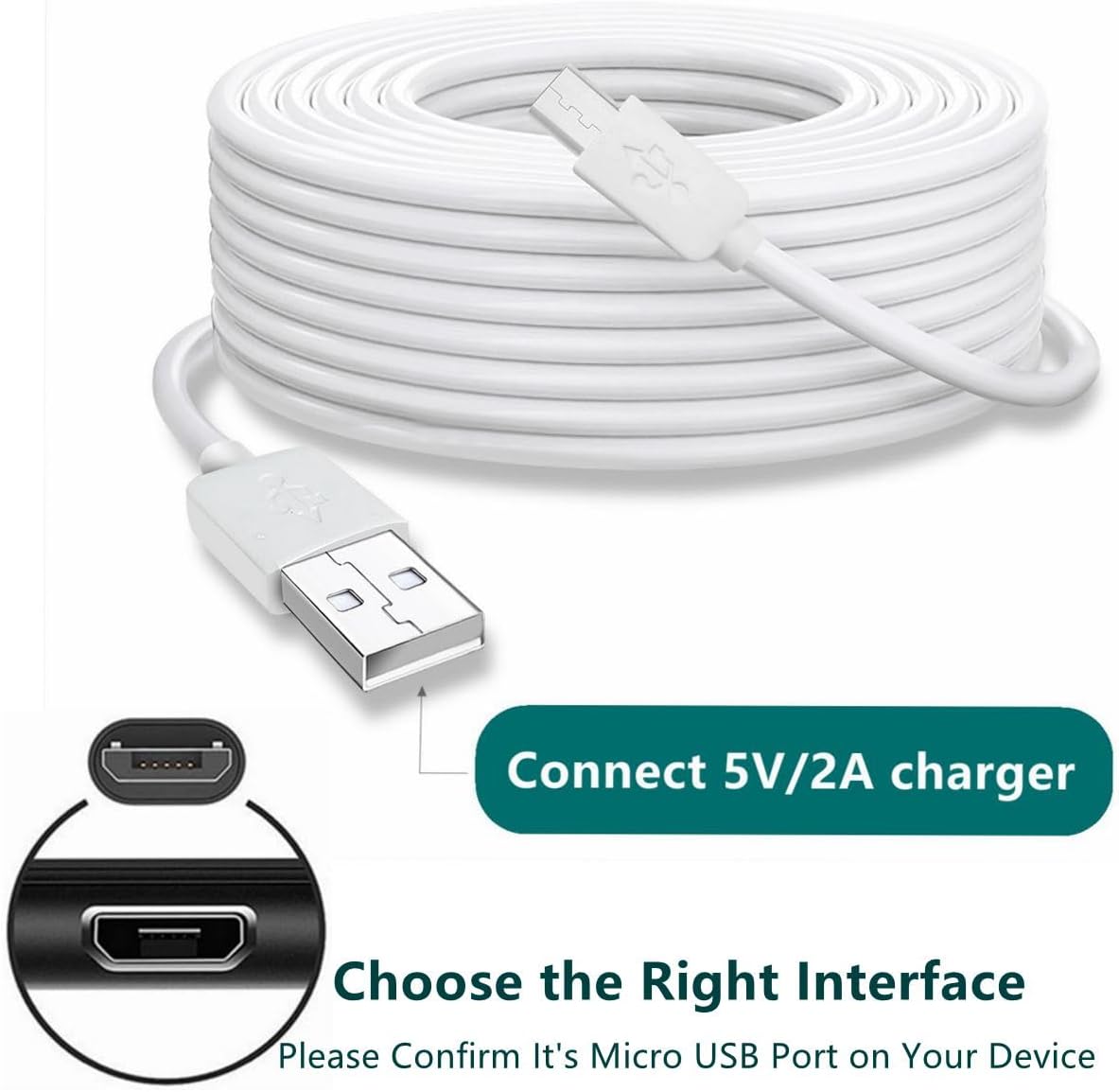Cable de extensión de alimentación de 49 pies (49.2 ft), compatible con Wyze CamWyze Cam Pan, cámara Yi, NestCam interior, cámara Blink XT, cámara