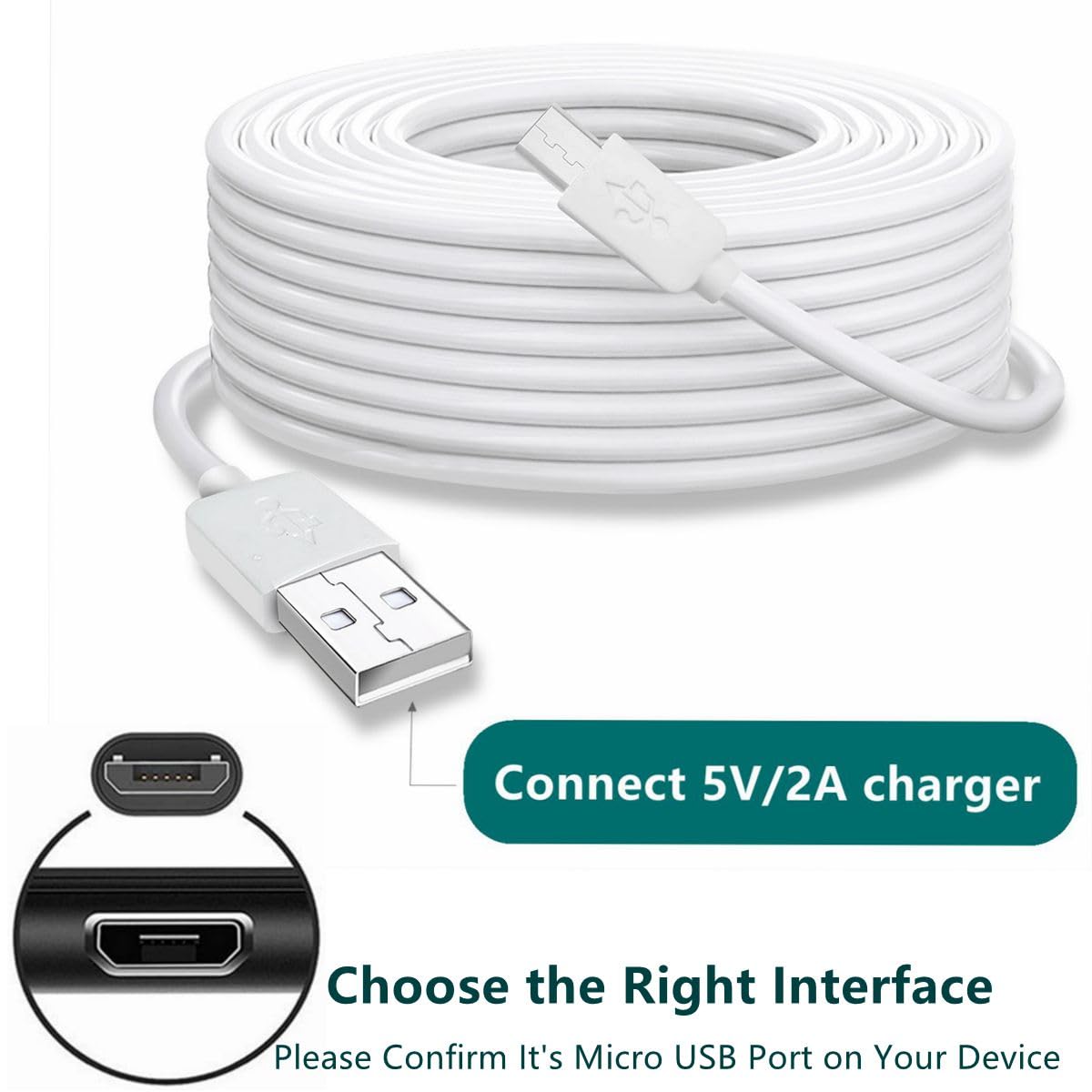 Cable de extensión de alimentación de 32 pies (32.8 ft), compatible con Wyze CamWyze Cam Pan, cámara Yi, NestCam interior, cámara Blink XT, cámara