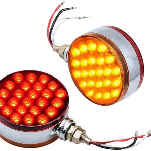 CORP – 2 unidades redondas de 4 pulgadas de doble cara de montaje de un solo perno prisionero 48-LED ámbar rojo guardabarros lateral reflectante luz CORP – 2 unidades redondas de 4 pulgadas de doble cara de montaje de un solo perno prisionero 48-LED ámbar rojo guardabarros lateral reflectante luz