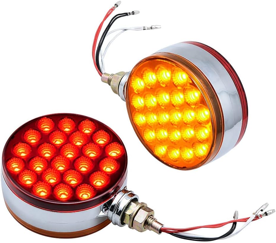 CORP – 2 unidades redondas de 4 pulgadas de doble cara de montaje de un solo perno prisionero 48-LED ámbar rojo guardabarros lateral reflectante luz