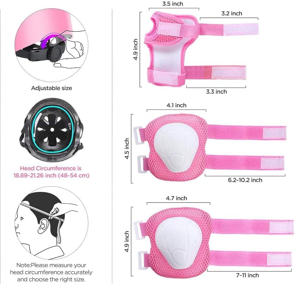 Juego de casco para niños, rodilleras para niños, rodilleras, coderas, muñequeras con casco, conjunto de equipo de protección ajustable para niñas,
