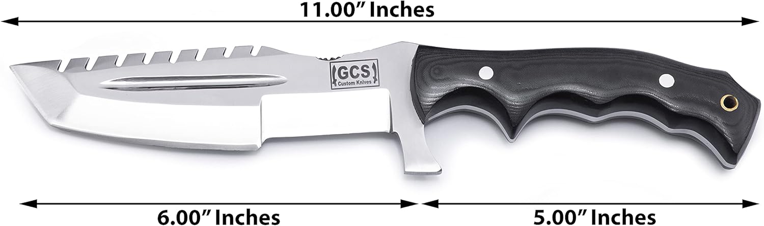 GCS – Cuchillo de caza hecho a mano D2, cuchillo de caza de acero G10, cuchillo de hoja fija, mano derecha, Scout, llevar funda de piel de búfalo y