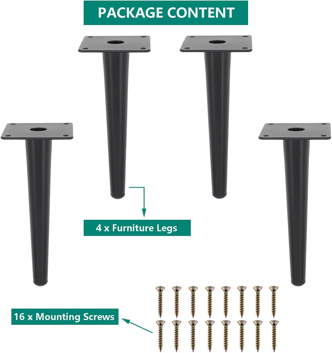 Paquete de 4 patas para muebles, patas redondas cónicas para muebles, pie de metal resistente para sofá, armario, bar, cama, mesa, silla, sofá,