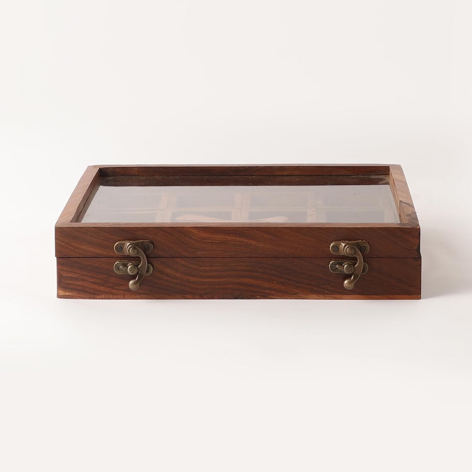 Maru 10.25 x 8 x 2 pulgadas, caja de especias y cuchara de madera Masala Dabba caja de almacenamiento de especias con tapa, caja de especias de