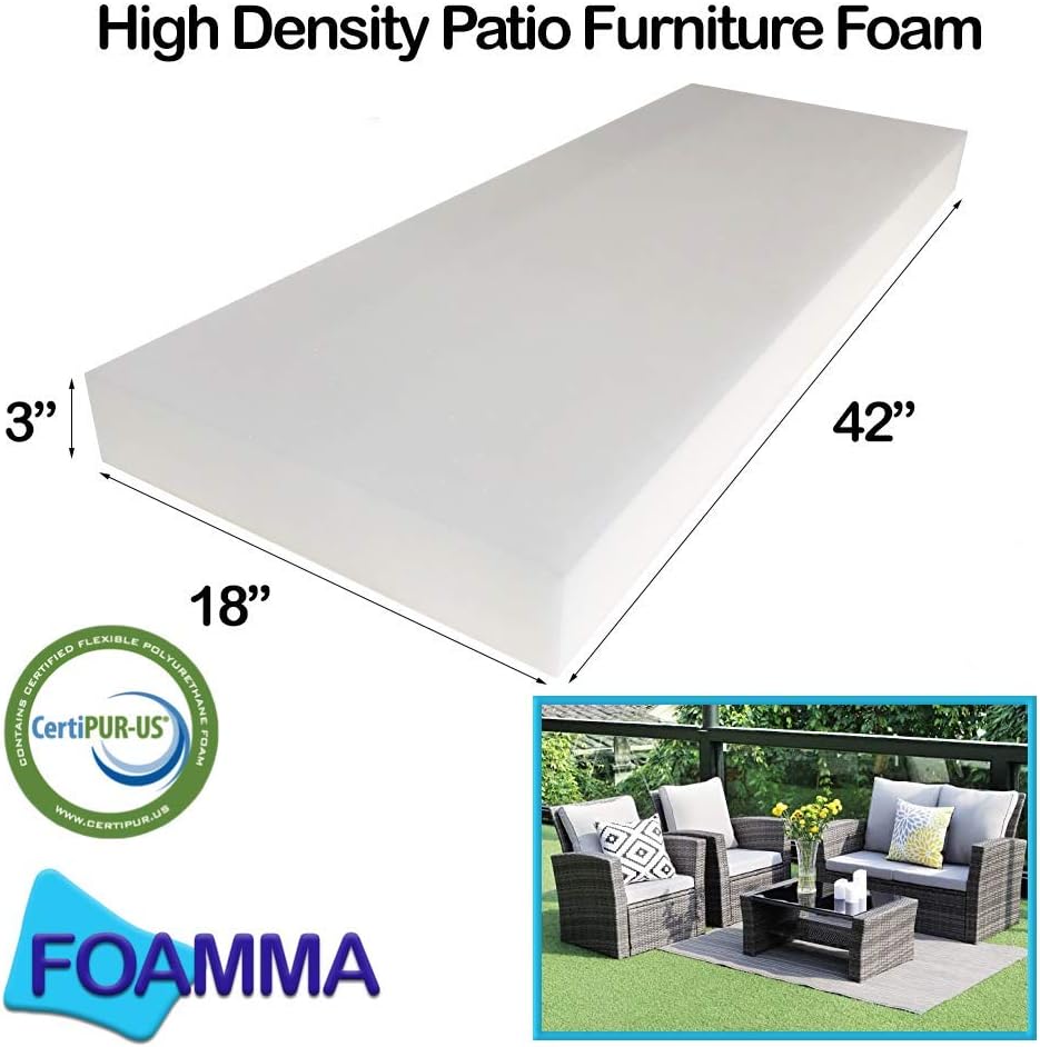 Foamma Cojín de repuesto de alta densidad para muebles de patio, comodidad y soporte premium, 3 x 18 x 42 pulgadas, funda no incluida