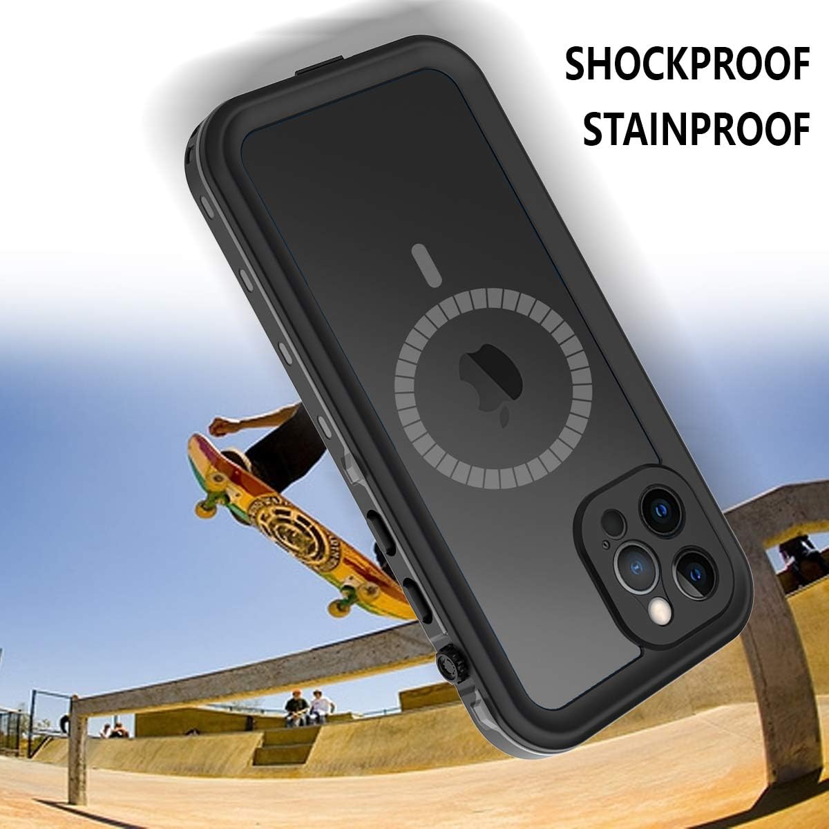ShellBox Case Funda impermeable para iPhone 12 Pro Max, con protector de pantalla integrado, funda protectora de cuerpo completo a prueba de golpes,