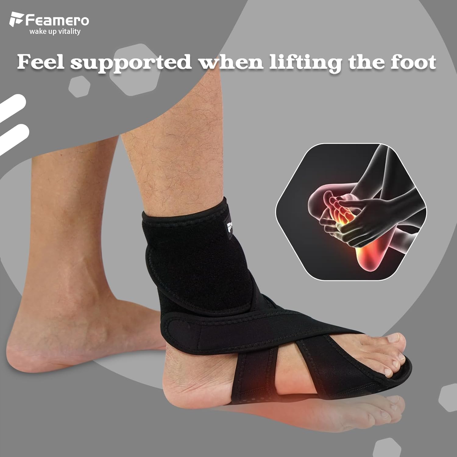 Soporte de pie caído para caminar en zapatos, soporte de tobillo ajustable, tendinitis de Aquiles, fascitis plantar, accidente cerebrovascular, ELA,