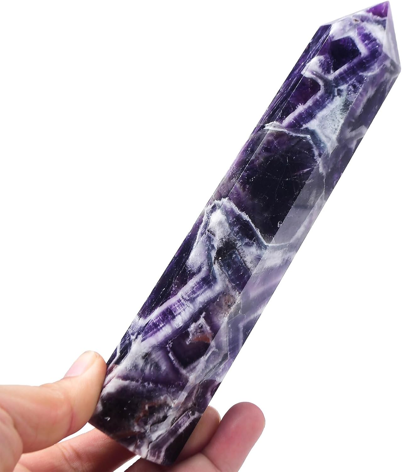 FZBHRO Dream Amethyst Towers – Varita de piedra de cristal curativo con 6 facetas para regalo de meditación, 0.6-0.8 libras