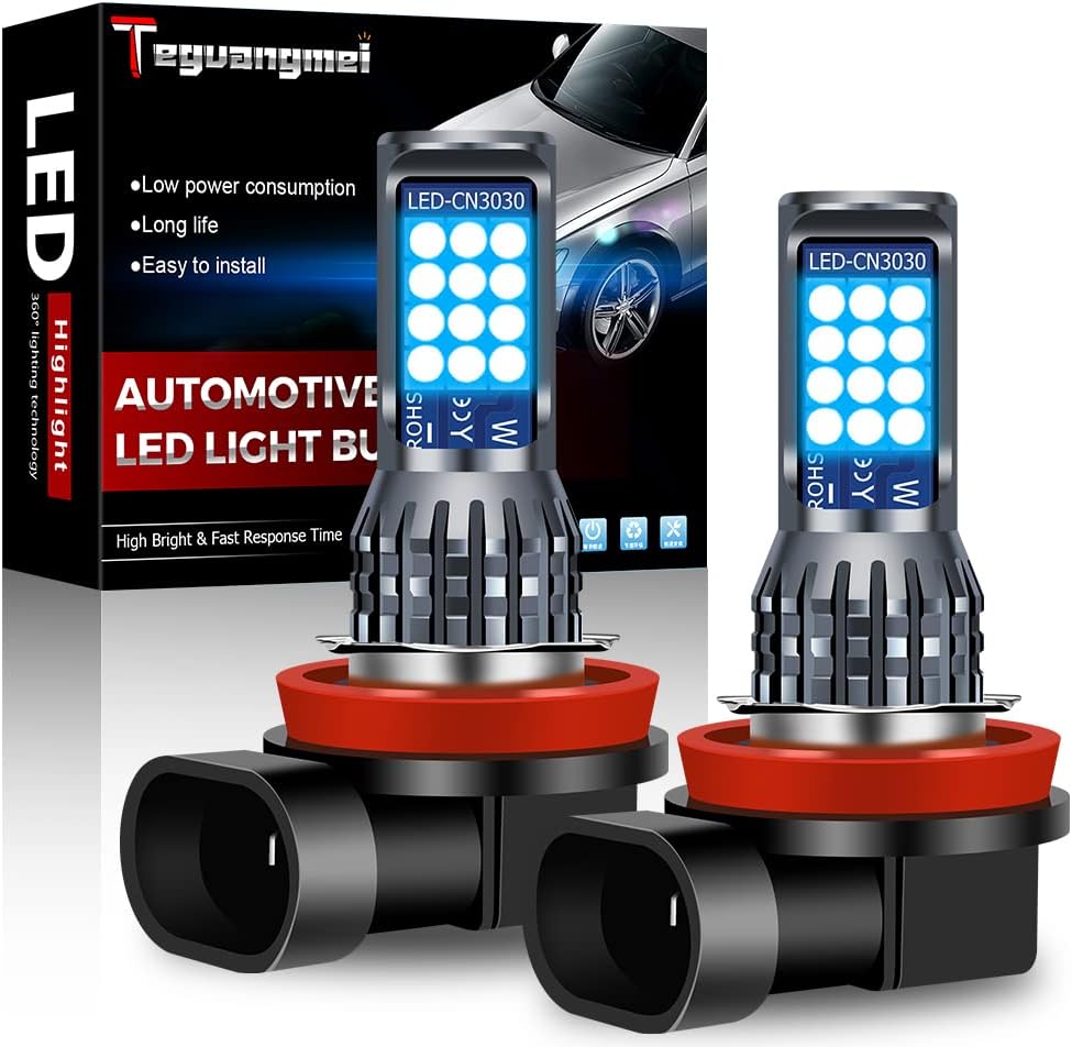 Teguangmei 2 bombillas LED antiniebla H8 H9 H11 color azul hielo, 24-SMD 3030 chips de alto brillo  Bombillas LED Plug & Play  Luces antiniebla DRL