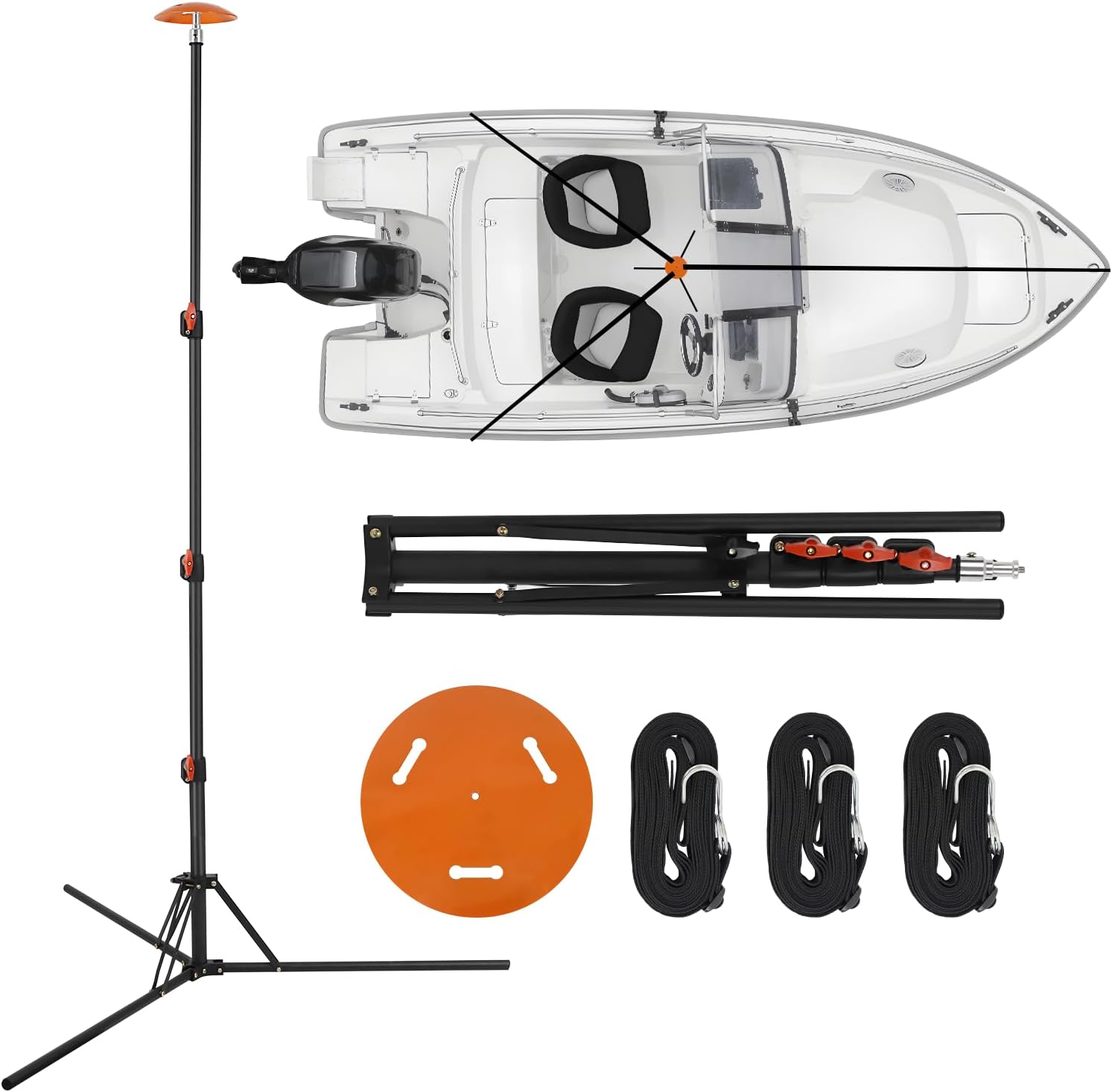Poste de soporte para cubierta de barco, 1 poste de soporte telescópico ajustable SPCC de acero de 20 a 74 pulgadas con 3 correas para pontón, barco