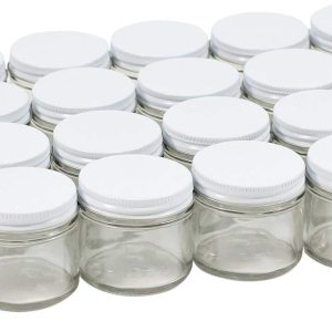 Pinnacle Mercantile Tarros de vidrio de 2 oz para especias rectas con tapas de metal blanco, caja de 24 unidades Pinnacle Mercantile Tarros de vidrio de 2 oz para especias rectas con tapas de metal blanco, caja de 24 unidades