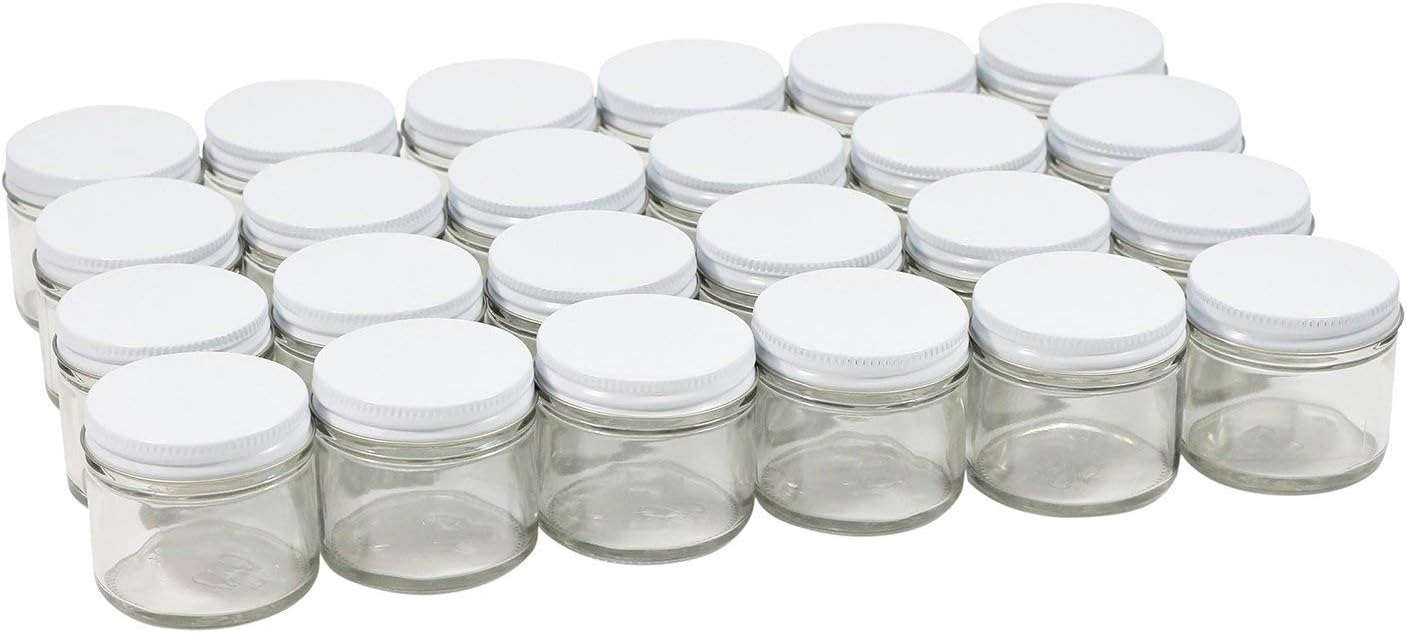 Pinnacle Mercantile Tarros de vidrio de 2 oz para especias rectas con tapas de metal blanco, caja de 24 unidades