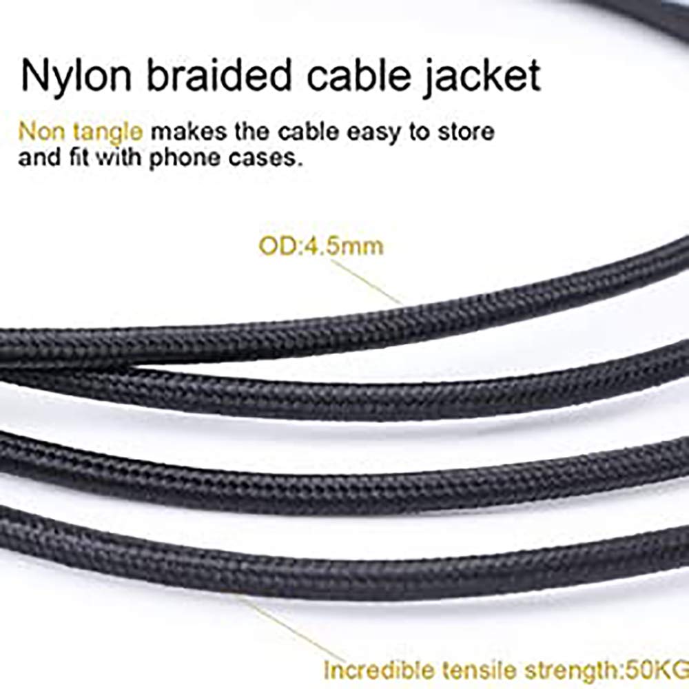 SatelliteSale Auxiliary 3.5mm Right Angle Audio Jack Male to Male Digital Stereo Aux Cable Universal Wire Black Nylon Cord 3 feet