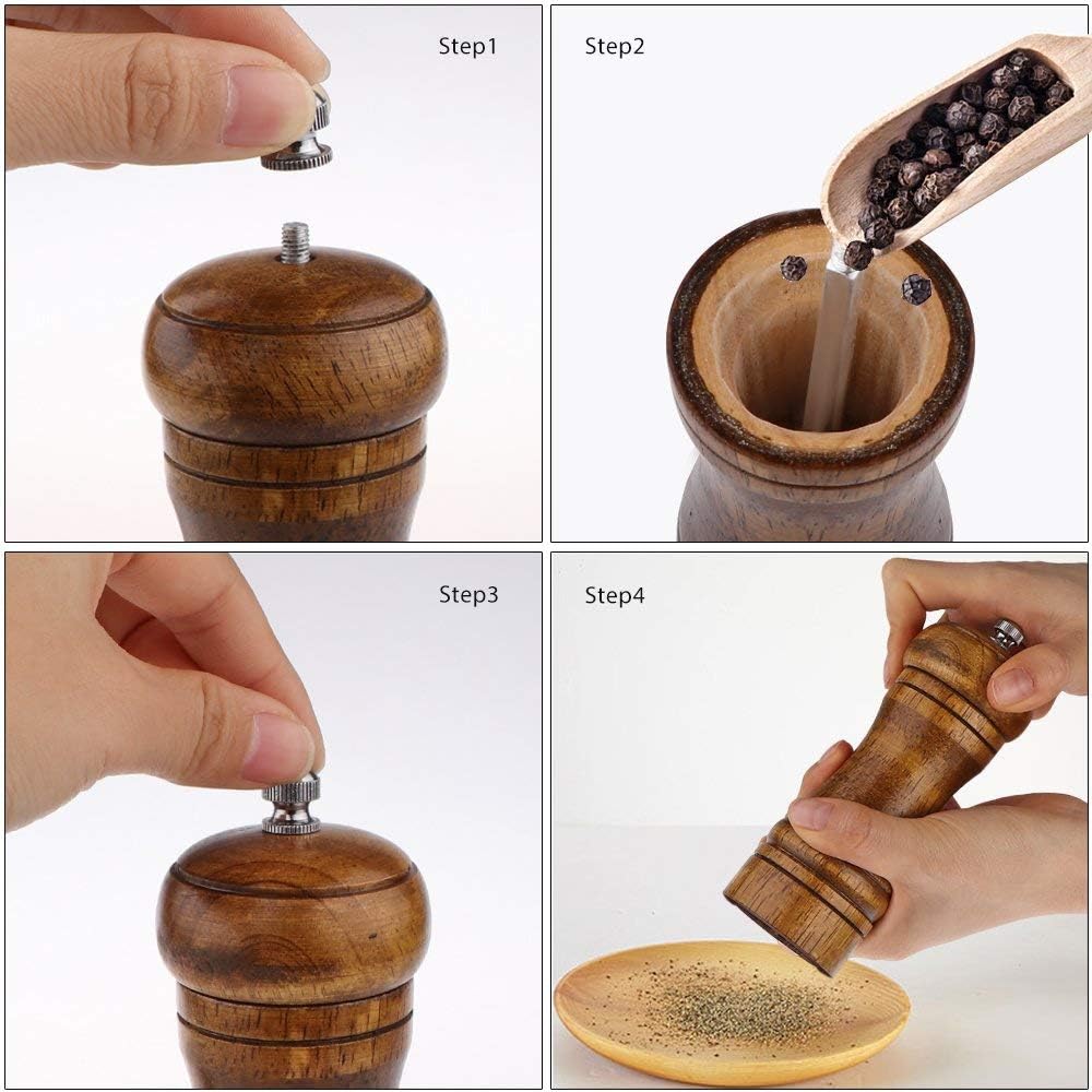 LETOOR Molinillo de cerámica ajustable para sal y pimienta de madera de roble, 5 pulgadas