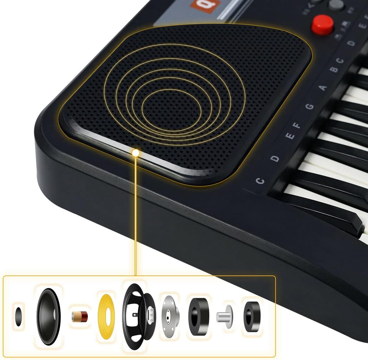 iMeshbean – Piano de teclado eléctrico para niños de 24 pulgadas, piano de 61 teclas, piano electrónico con micrófono, teclado de música, piano para