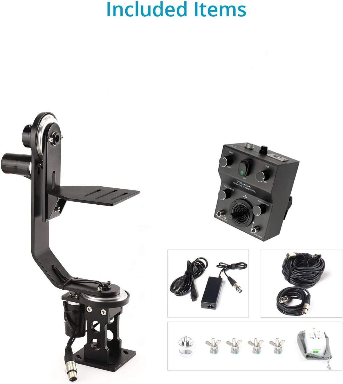 PROAIM Cabezal de inclinación panorámica motorizado junior de 2 ejes con control de palanca de mando de 12 V para cámara DSLR Jib Crane. Movimientos