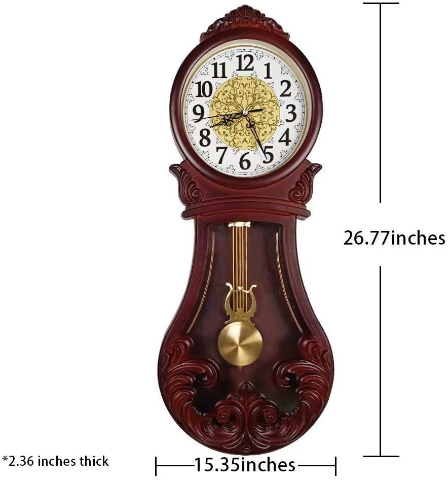 Reloj de pared con péndulo de Beesealy, reloj mecánico para abuelo, estilo retro, silencioso, para decoración de sala de estar, con péndulo, para