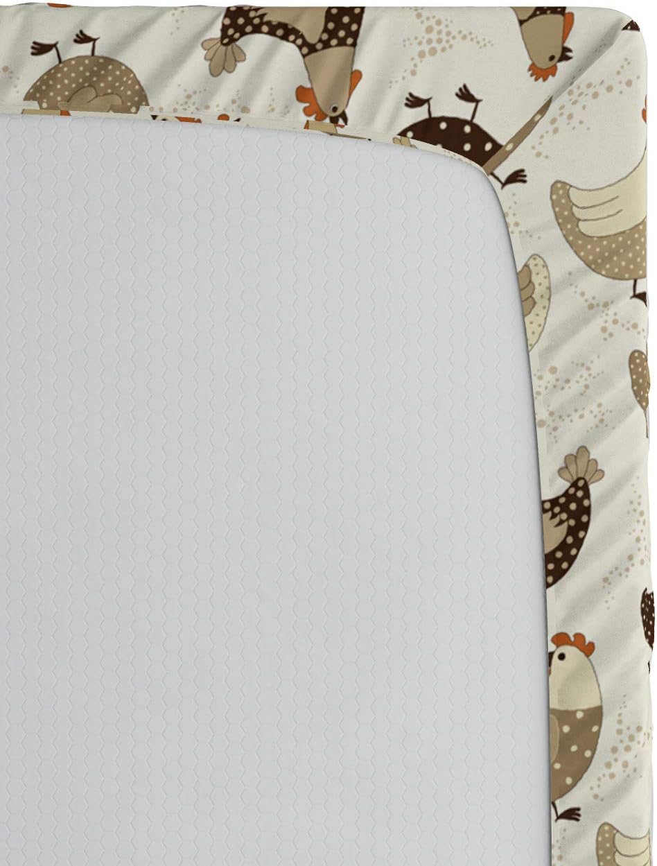 Ambesonne Sábana bajera ajustable de pollo, animales de la aldea agrícola con diseño retro de lunares, funda de cama con bolsillo profundo elástico