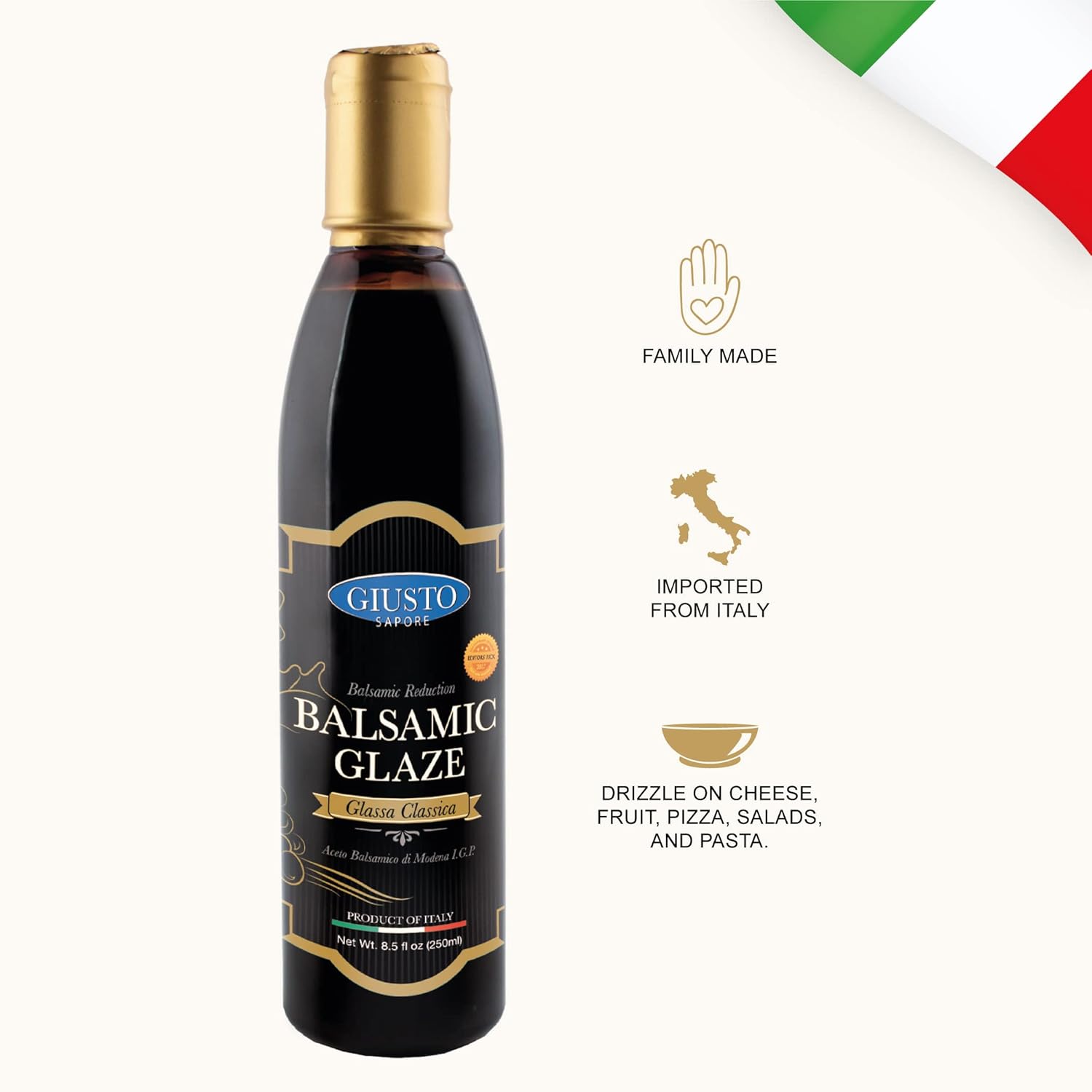 Giusto Sapore Esmalte balsámico original 95% con reducción balsámica, totalmente natural, importado de Italia y propiedad familiar, 8.5 onzas