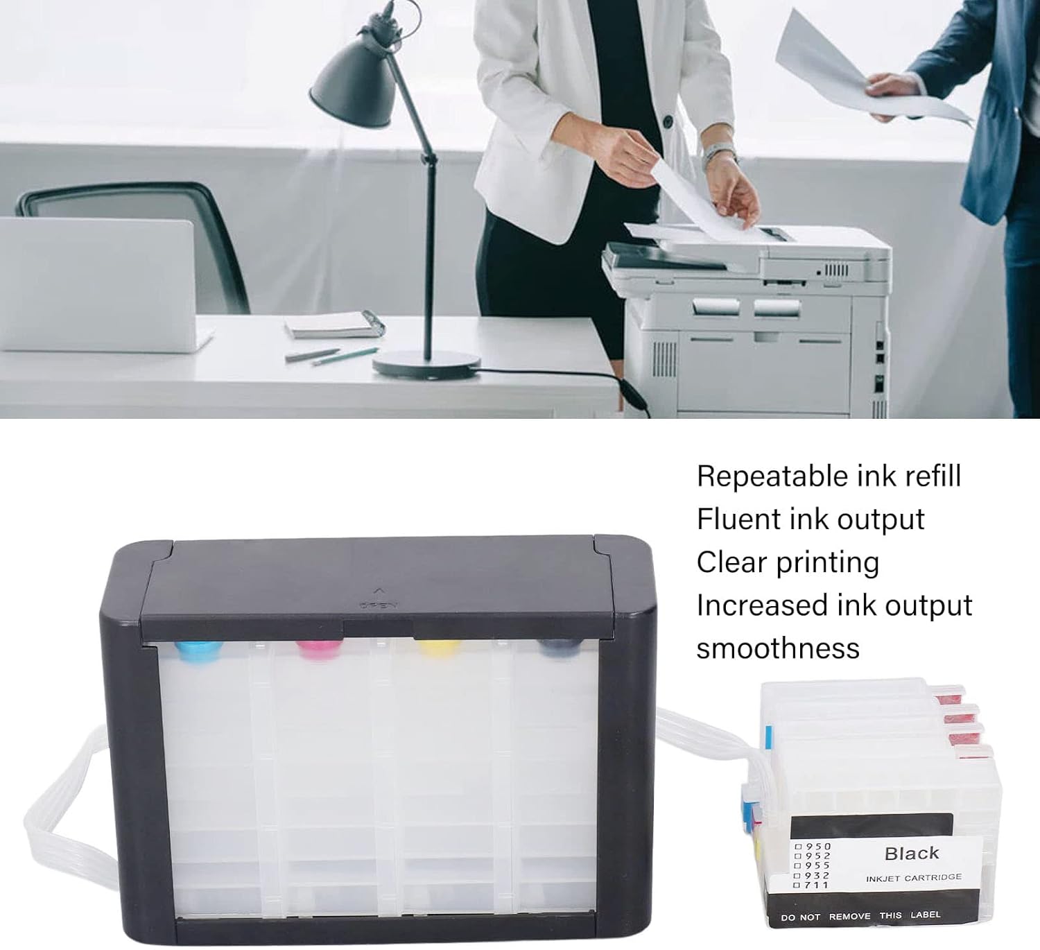 FTVOGUE Cartucho continuo de suministro de tinta, impresora de recarga de color con chip permanente para (HP 952)