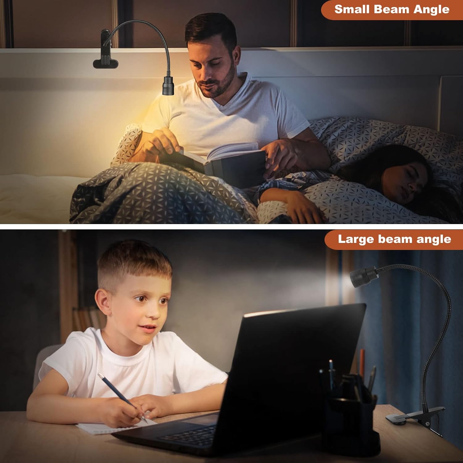 Luces de lectura LED con zoom para cabecera de cama, lámpara de proyector con clip para escritorio, cama de dormitorio, luz de libro con abrazadera