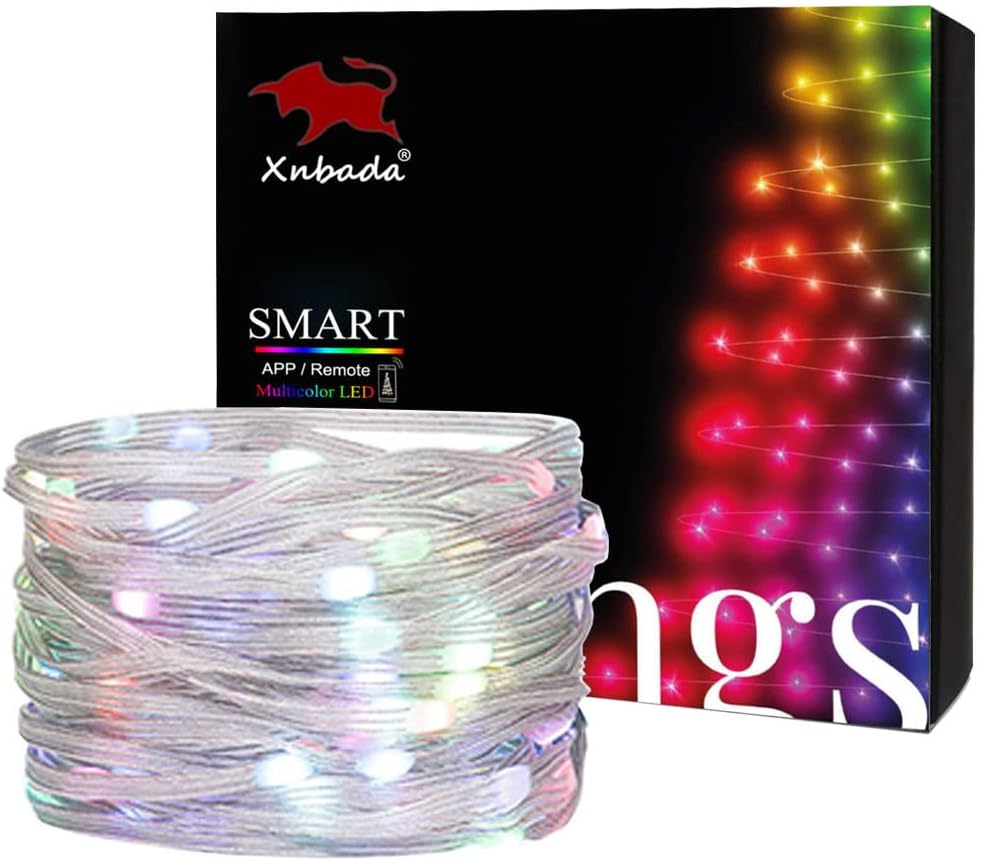 Guirnalda de luces WS2812B RGB direccionables de alambre transparente de 65.6 pies, impermeable, color de ensueño, luces de Navidad para fiestas,