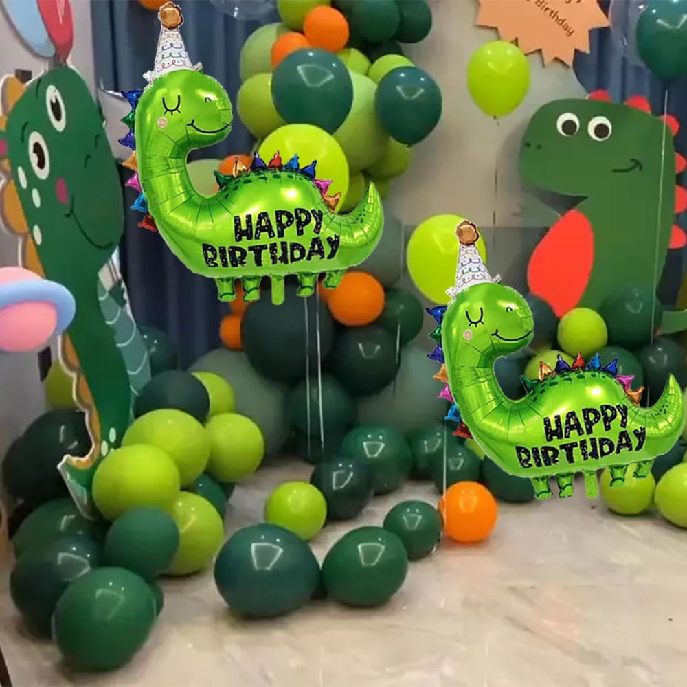 Globos grandes de aluminio de dinosaurio verde, 2 globos de decoración de cumpleaños de 35 pulgadas, globos de decoración de cumpleaños para niños,