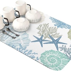 Hokiten Tapete de secado de platos costero para encimera de cocina, tapete absorbente de café y escurridor de platos, tapete de secado rápido con Hokiten Tapete de secado de platos costero para encimera de cocina, tapete absorbente de café y escurridor de platos, tapete de secado rápido con