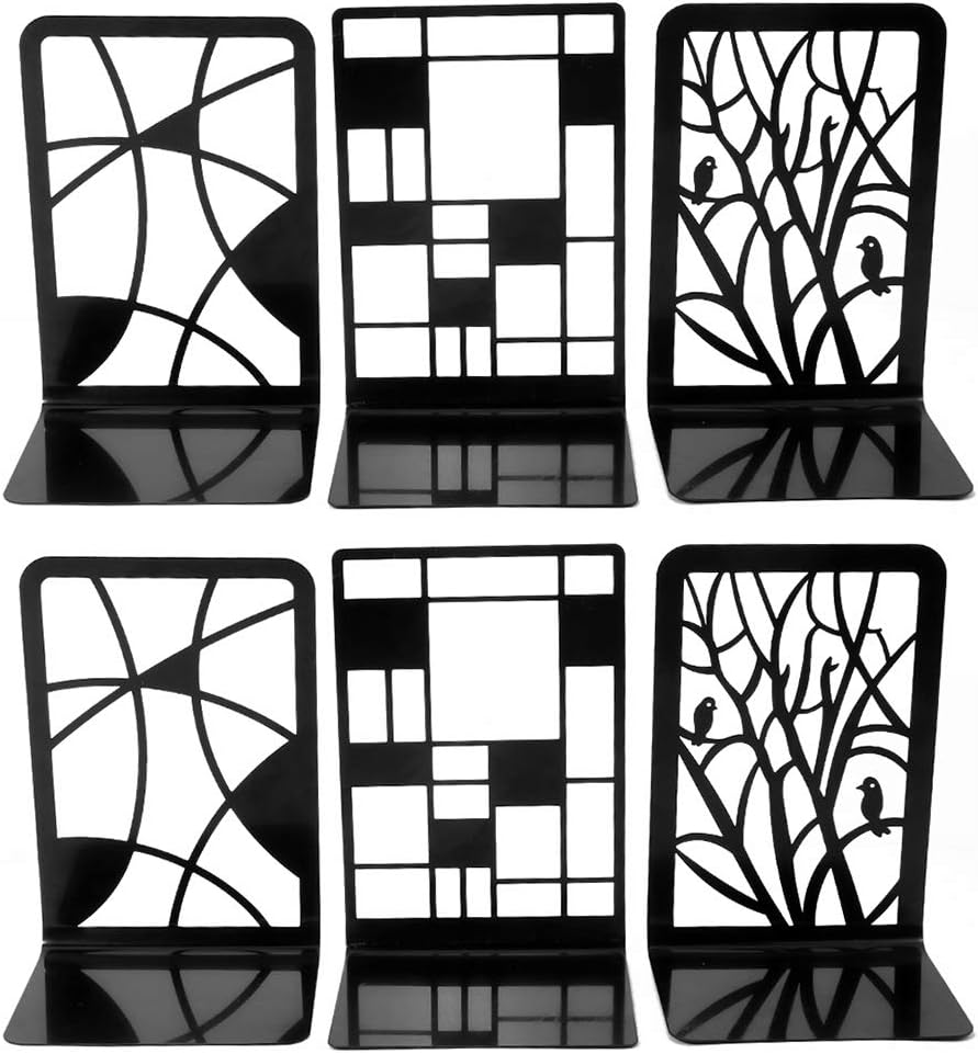Sujetalibros para libros, extremos para libros, 3 pares de sujetalibros de metal antideslizante para libros pesados, soporte decorativo para divisor