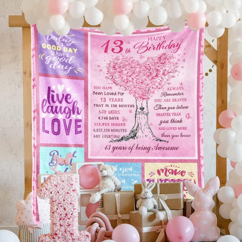 Regalo de cumpleaños para niña de 13 años, manta conmemorativa de cumpleaños para niña de 13 años, regalo de cumpleaños decorativo creativo, regalo