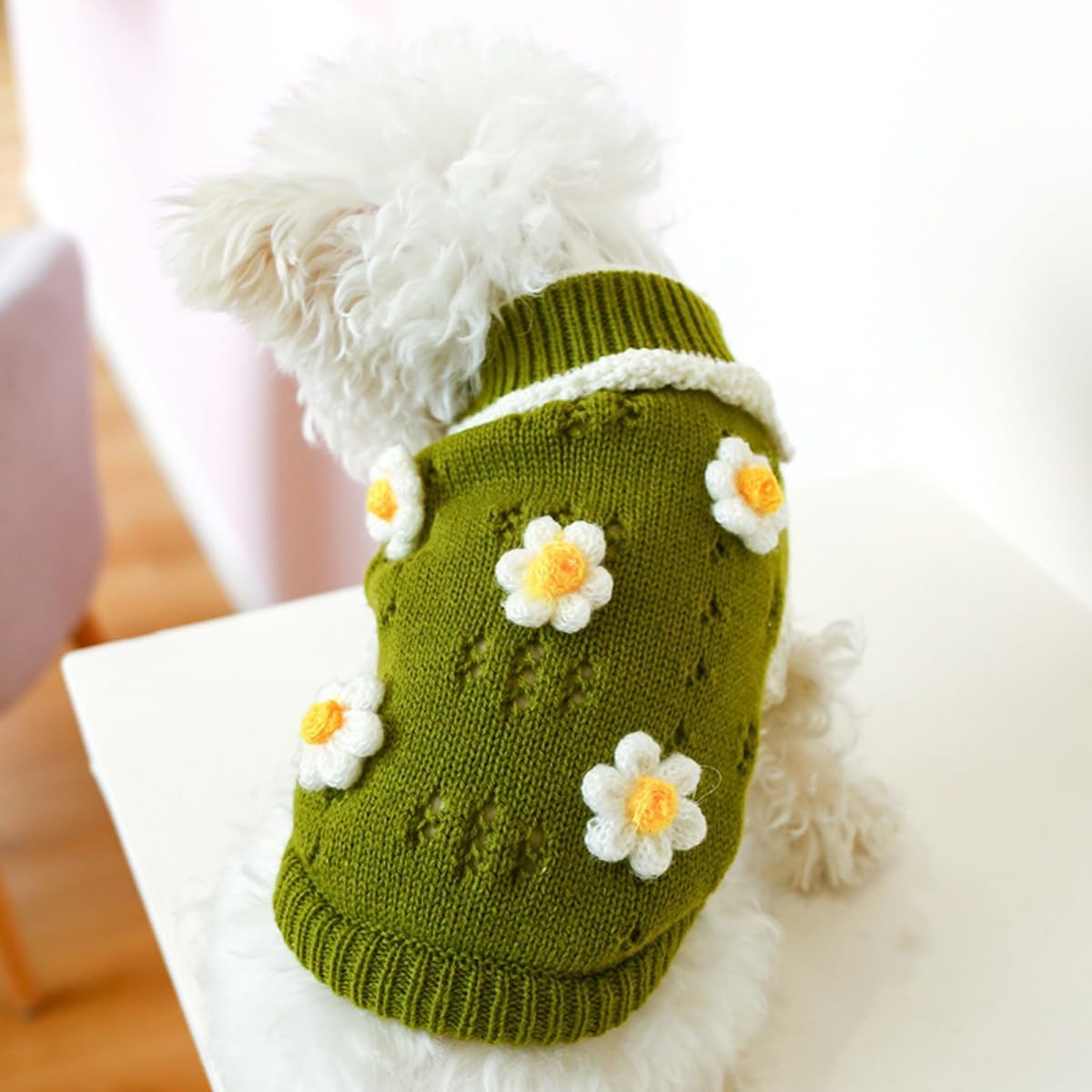 Suéter de punto para perro, cálido y cómodo, con patrón de flores, suéter feo de Navidad, abrigo de invierno para Chihuahua, cachorro, ropa de