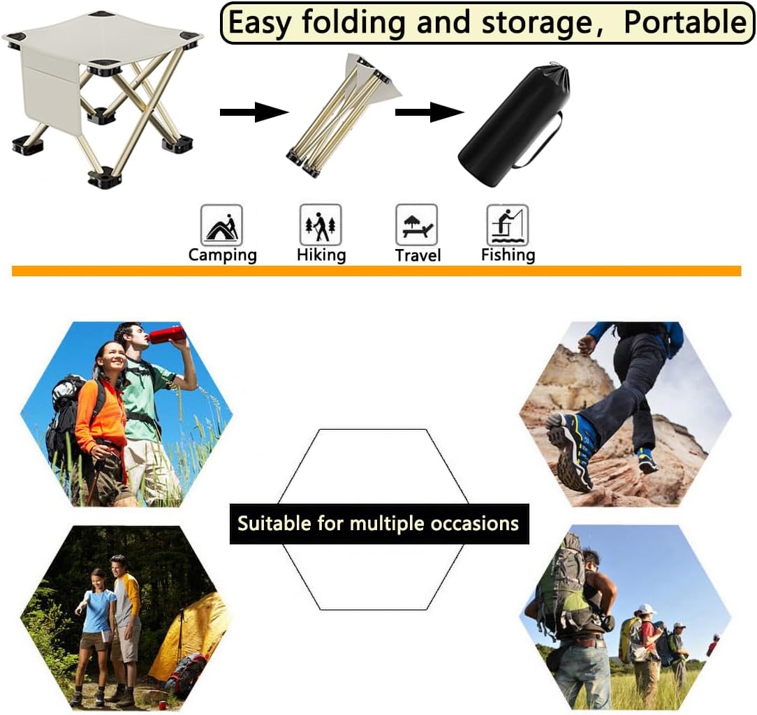 Volicrt Taburete portátil de camping para camping, barbacoa, pesca, jardinería, senderismo, playa y viajes, puede soportar hasta 400 libras con