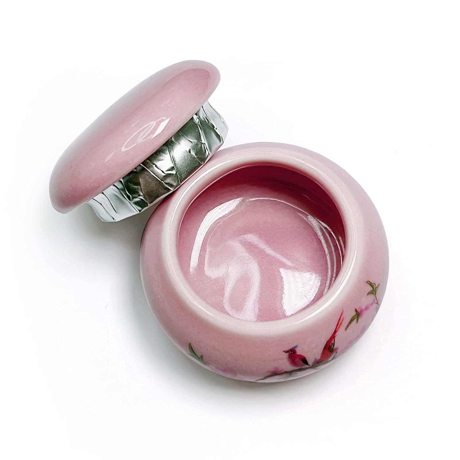 Plato de porcelana Dappen con tapa para polvo líquido acrílico, taza de cerámica, cuenco líquido de uñas (YSHJB008) (rosa)