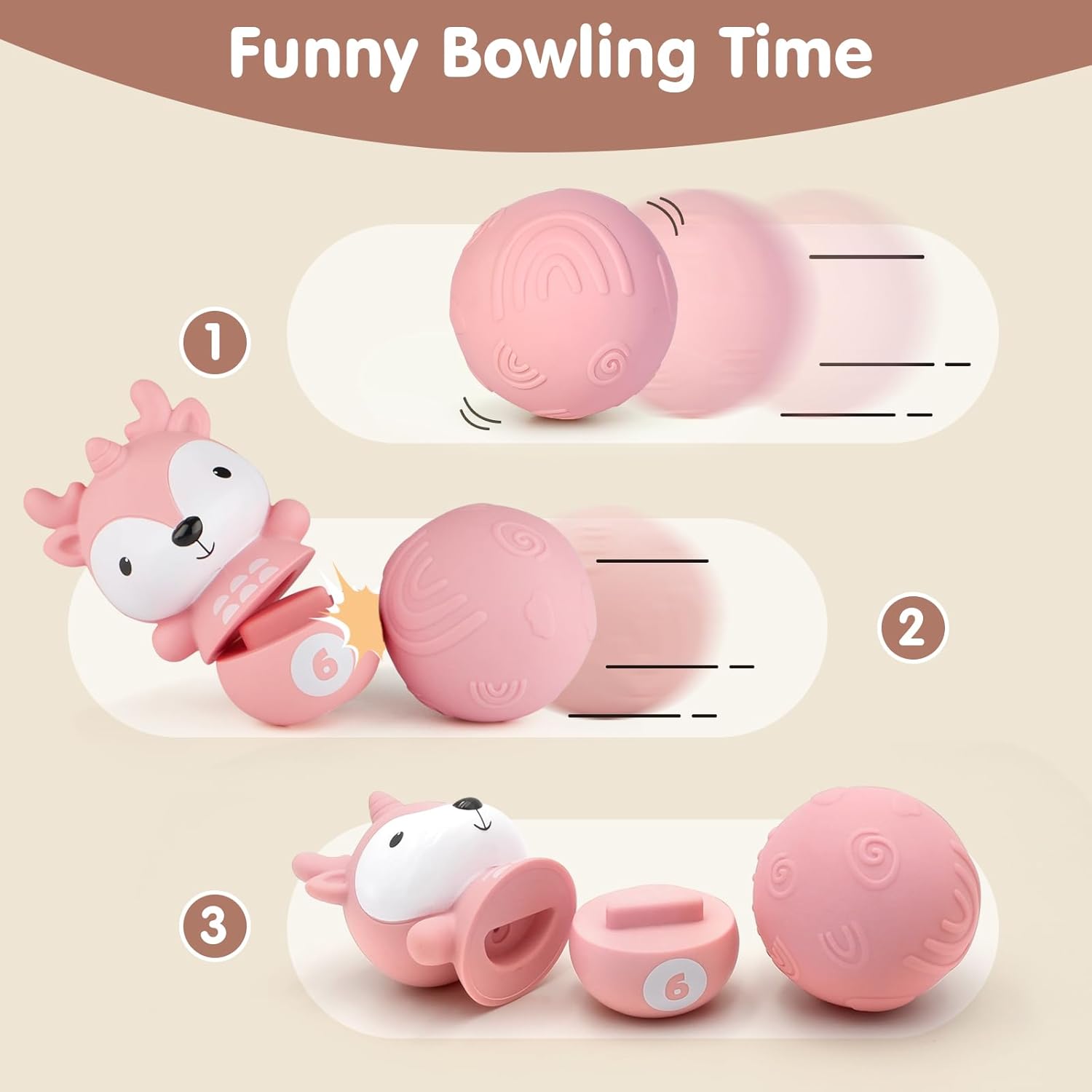 Nueplay 8 Pcs Kids Bowling Toys Set, Matching & Sorting Fine Motor Games, Learning Toys for 1 2 3 Year Old Toddlers, Christmas Birthday Gifts for