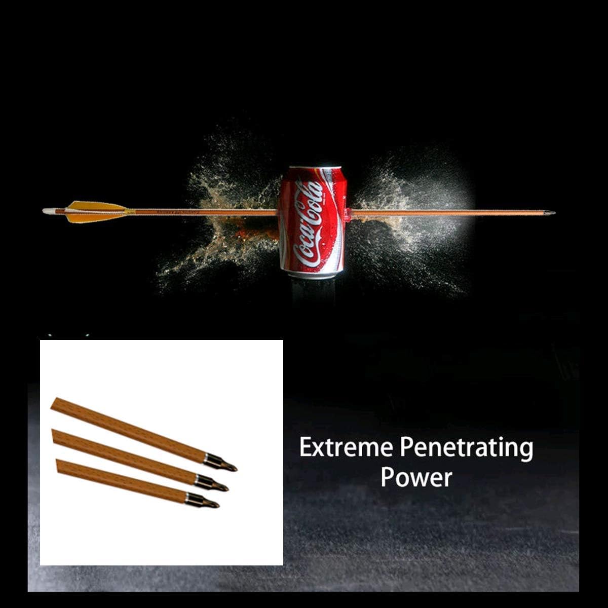 Archery – Flechas de carbono 500 columna vertebral con plumas helicoidales reales y puntas extraíbles para arco recurvo compuesto (paquete de 6)