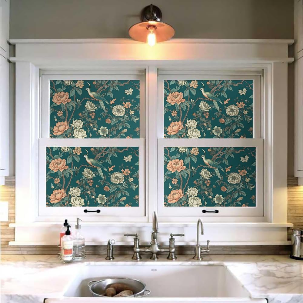 VistaPalette Papel tapiz autoadhesivo autoadhesivo de 18 x 236 pulgadas, diseño de flores, pájaros y grúas, papel de contacto extraíble, fácil de
