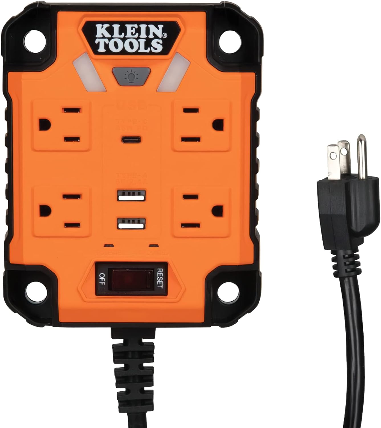 Klein Tools AEPJS3 – Altavoz Bluetooth para sitio de trabajo y regleta magnética 29601 con protector de sobretensión, cable de extensión, 4 tomas, 3