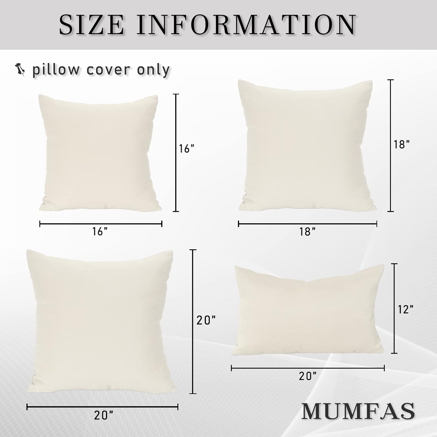 MUMFAS Paquete de 2 fundas de cojín sólidas, suaves, de lujo, con cremallera, funda de cojín cuadrada oculta para sofá, cama, silla, dormitorio,