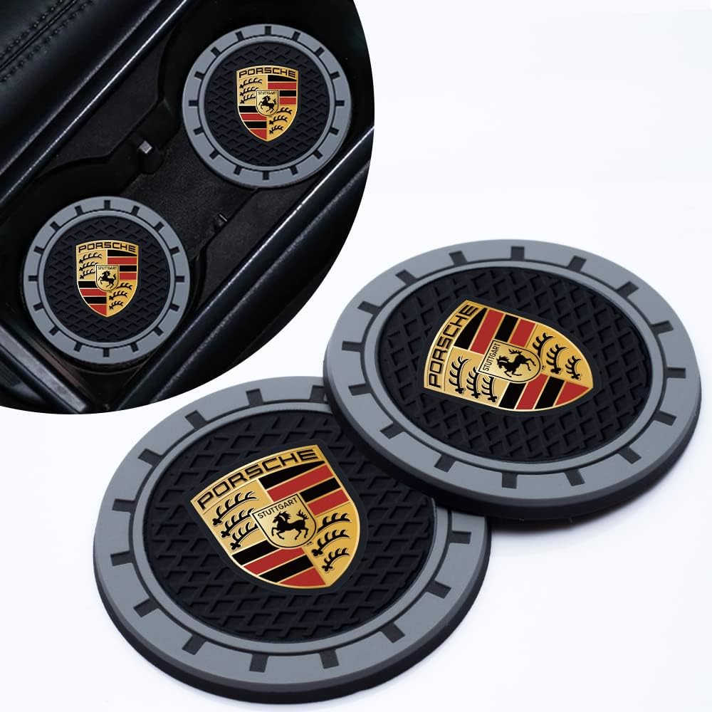 Portavasos para automóvil Porsche, 2 posavasos compatibles con Porsche Panamera Cayenne Macan Boxster Taycan Cayman 718 911, posavasos