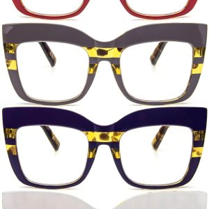 KoKoBin Paquete de 4 elegantes lentes de lectura de ojo de gato con marco grande para mujer, lectores retro de gran tamaño, bloqueo de luz azul KoKoBin Paquete de 4 elegantes lentes de lectura de ojo de gato con marco grande para mujer, lectores retro de gran tamaño, bloqueo de luz azul