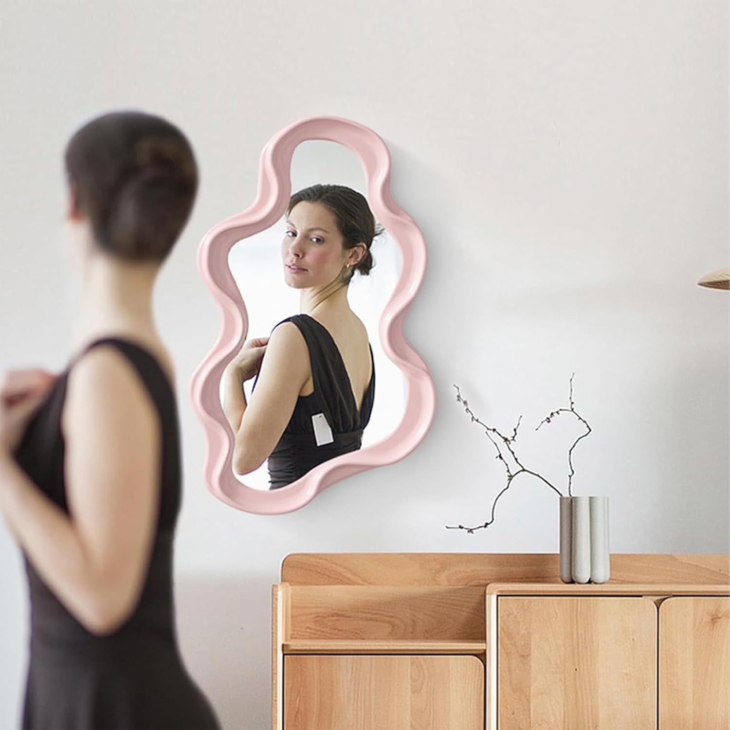 Espejo de pared irregular, con gancho y borde asimétrico, espejo de baño de 16 x 10.2 pulgadas, espejo decorativo moderno creativo para dormitorio,
