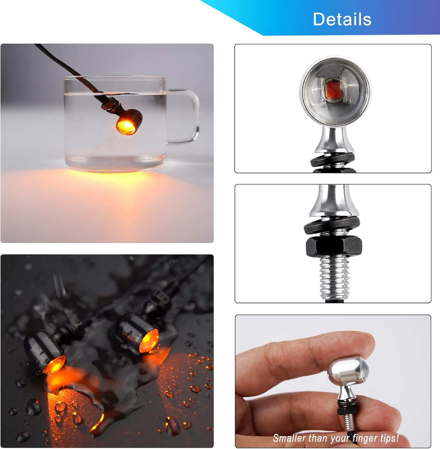 Mini luces LED intermitentes de motocicleta 12V ámbar luces indicadoras M5 Tornillo universal señales de moto Compatible con Harley Honda Kawasaki