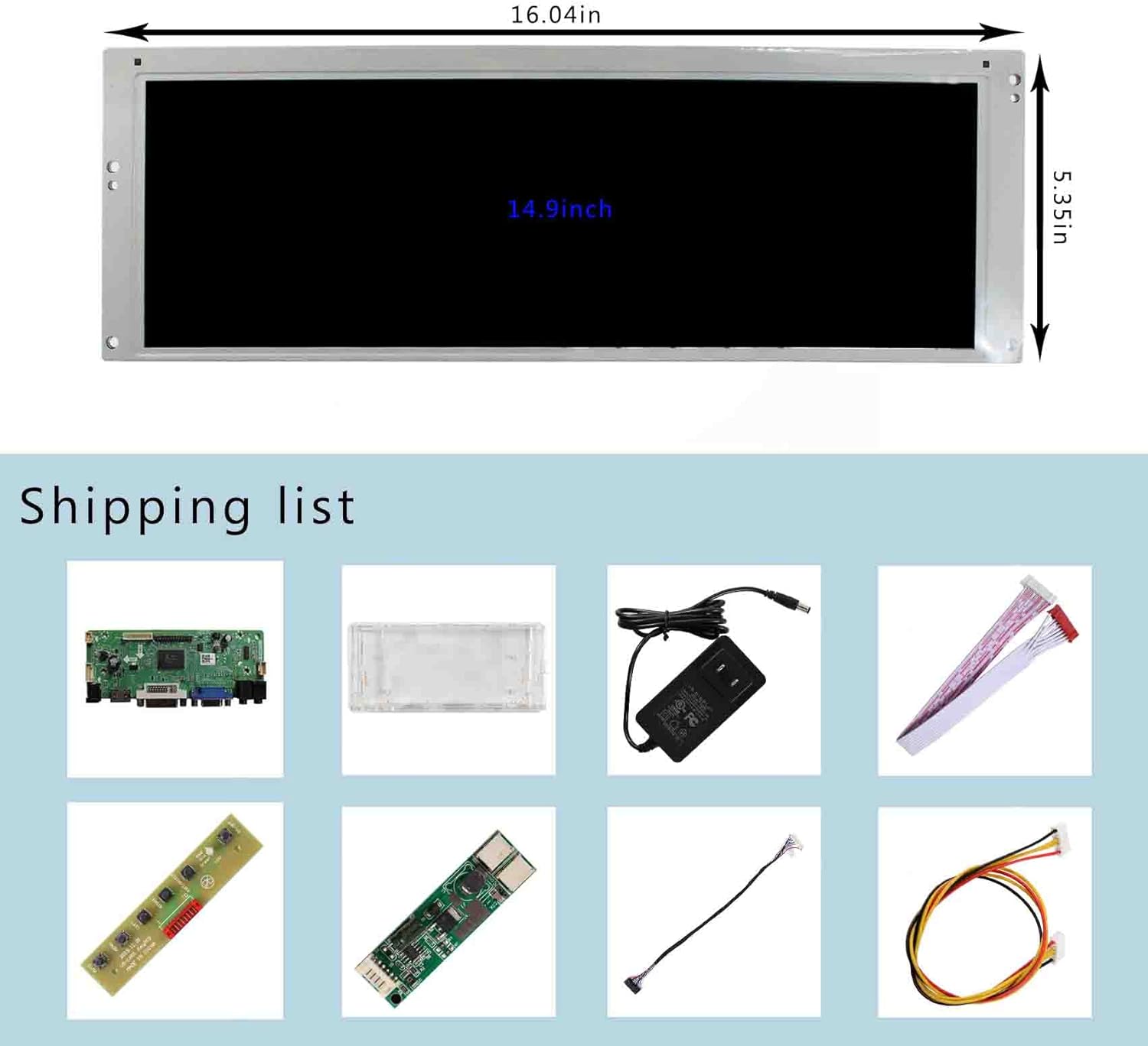 VSDISPLAY Pantalla LCD de 14.9 pulgadas 1280×390 LTA149B780F con HD-MI DVI VGA tablero controlador de audio M.NT68676 con estuche acrílico, y