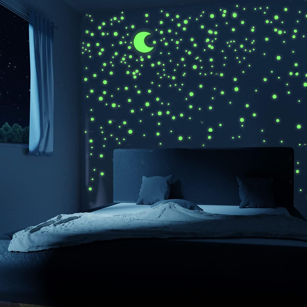 Calcomanías de pared de estrellas y luna que brillan en la oscuridad, 252 puntos en 3 tamaños para techoparedes, perfecto para regalo de cumpleaños
