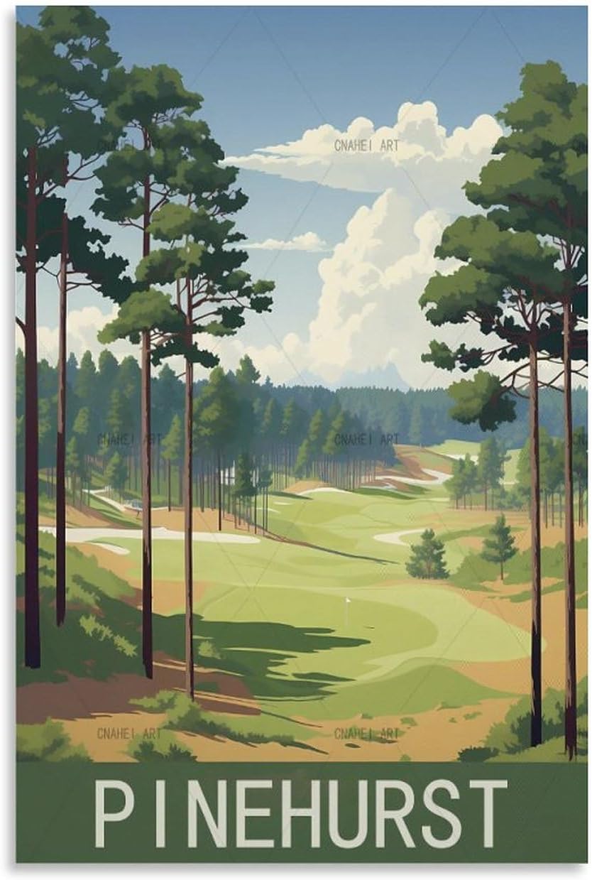 GuYaNa Pinehurst – Póster de viaje vintage de Carolina del Norte, 08 x 12 pulgadas (7.9 x 11.8 in), lienzo para decoración de pared, sala de estar,