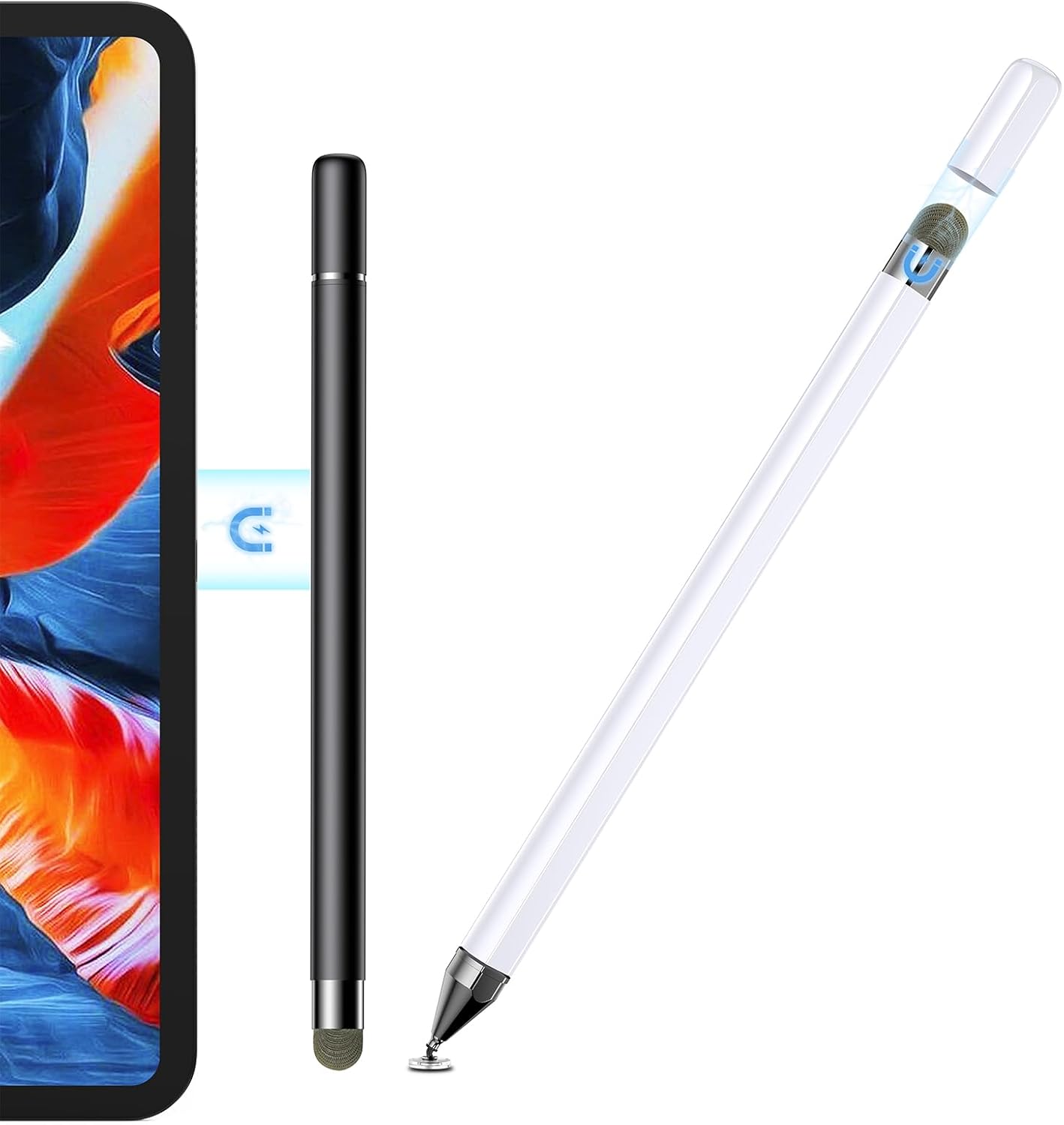 2 lápices capacitivos para pantallas táctiles, lápiz óptico para iPad, lápiz digital 2 en 1 con tapa magnética, lápiz óptico con función de imán